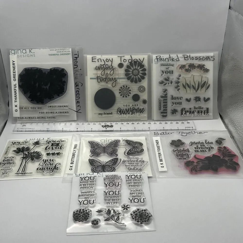 Gina K Designs Mini 4x4 photopolymer stamp sets blossoms floral butterfly
